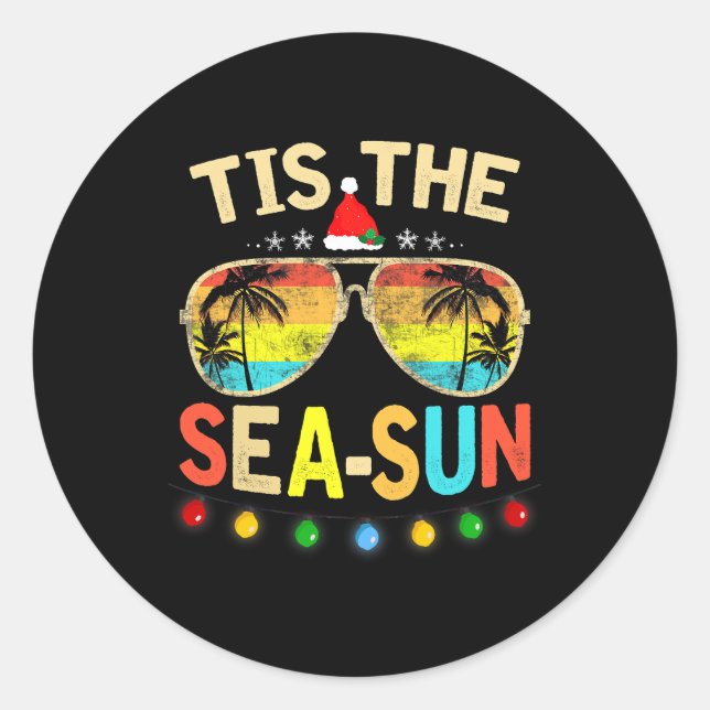 Tis The Sea Sun Santa Beach Summer Christmas In Ju Classic Round Sticker (Front)