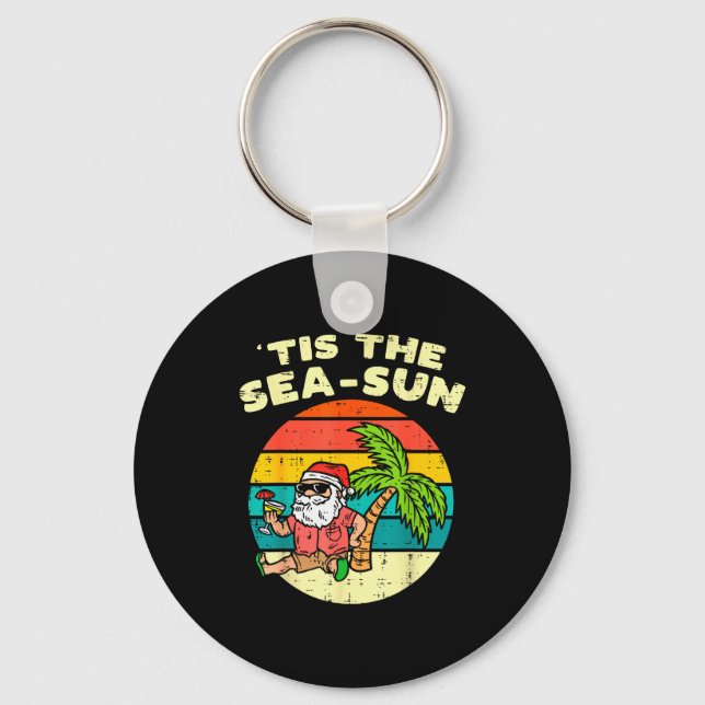Tis The Sea Sun Santa Beach Summer Christmas In Ju Key Ring (Front)