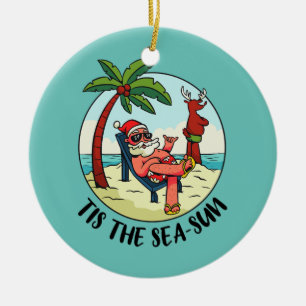Tis The Sea Sun Santa Claus Beach Summer Ceramic Tree Decoration
