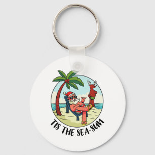 Tis The Sea-sun Santa Claus Beach Summer Christmas Key Ring