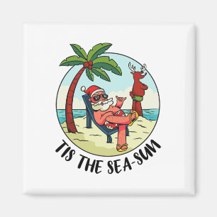Tis The Sea-sun Santa Claus Beach Summer Christmas Magnet
