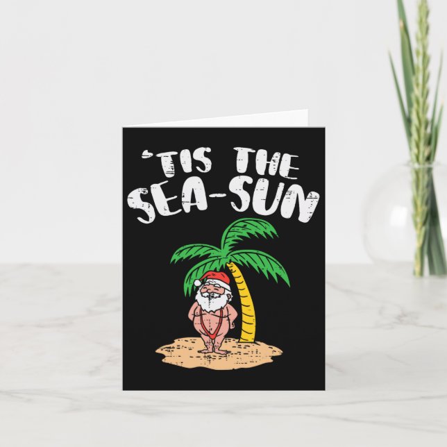 Tis The Sea Sun Santa Palm Tree Beach Christmas In Card (Front)