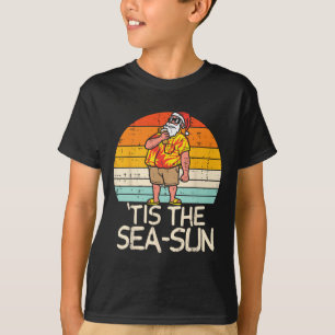 Tis The Sea Sun Santa Sunset Retro Christmas In Ju T-Shirt