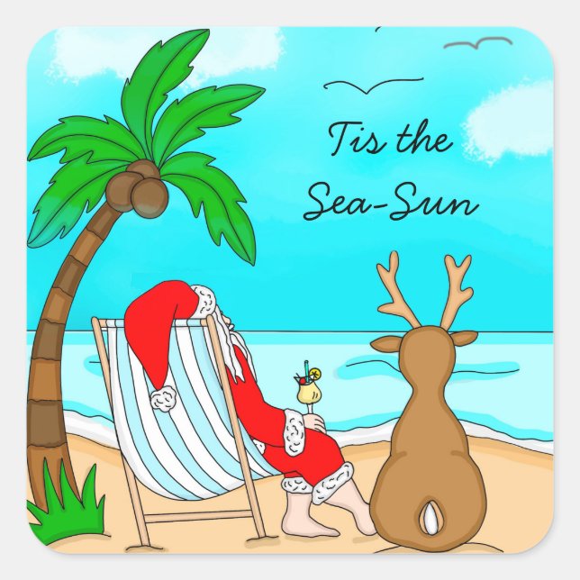 Tis the Sea-Sun Snowbird Christmas Square Sticker (Front)