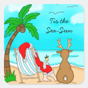 Tis the Sea-Sun Snowbird Christmas Square Sticker