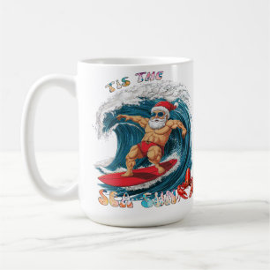 Tis The Sea-Sun - Surfing Santa Coffee Mug