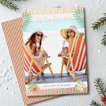 'Tis The Sea-sun Tropical Beach Summer Christmas Foil Holiday Card<br><div class="desc">'Tis The Sea-sun Tropical Beach Summer Christmas Cards Foil Holiday Cards features your favourite photo surrounded by a fun beach themed frame of flip flops, palm leaves and flowers with a slightly retro vintage vibe with real foil accents. Personalise the fun modern hand lettered script typography by editing the text...</div>