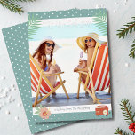 'Tis The Sea-sun Tropical Beach Summer Christmas Foil Holiday Card<br><div class="desc">'Tis The Sea-sun Tropical Beach Summer Christmas Cards Foil Holiday Cards features your favourite photo surrounded by a fun beach themed frame of flip flops, palm leaves and flowers with a slightly retro vintage vibe with real foil accents. Personalise the fun modern hand lettered script typography by editing the text...</div>