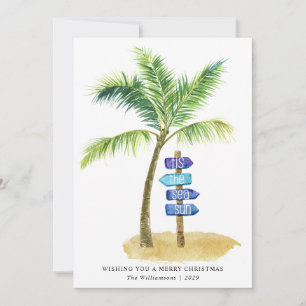 Tis the Sea Sun Watercolor Beach Two Photos Holiday Card