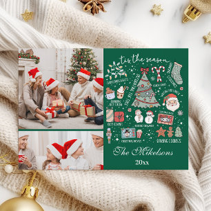 Tis The Season 2 Photo Retro Green Christmas Holiday Card