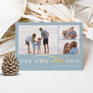 Tis the Season 3 Photo Nautical Christmas Foil Holiday Card