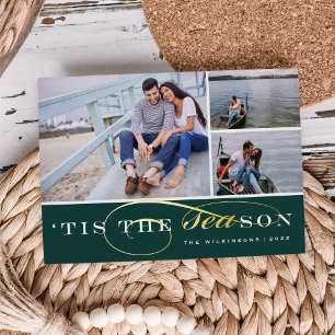 Tis the Season 3 Photo Nautical Foil Holiday Card