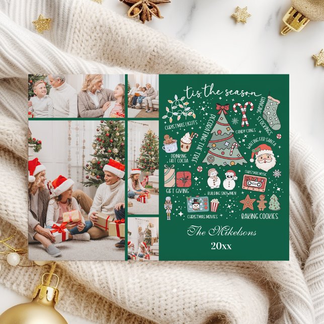 Tis The Season 5 Photo  Retro Green Christmas Holiday Card (Creator Uploaded)