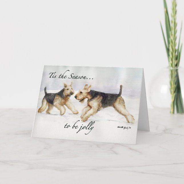 "Tis the Season" Airedale Dog Art Christmas Card (Front)
