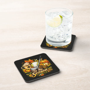 Tis The Season Autumn Golf Pumpkin Spice Coffee Coaster