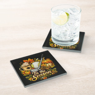 Tis The Season Autumn Golf Pumpkin Spice Coffee Glass Coaster