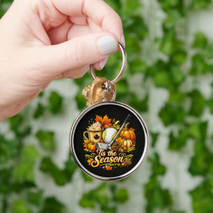 Tis The Season Autumn Golf Pumpkin Spice Coffee  Key Ring