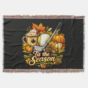Tis The Season Autumn Golf Pumpkin Spice Coffee Throw Blanket