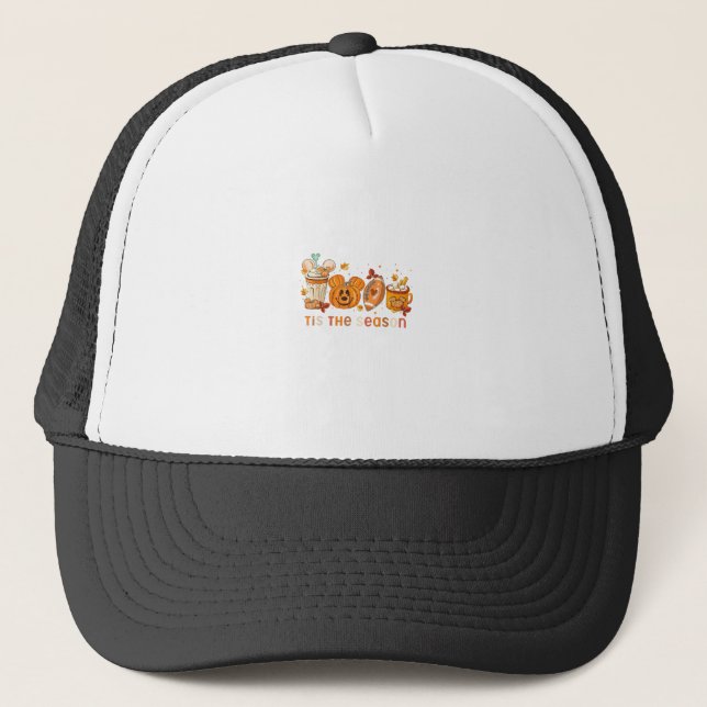 Tis The Season Autumn Halloween Pumpkin Fall Drink Trucker Hat (Front)