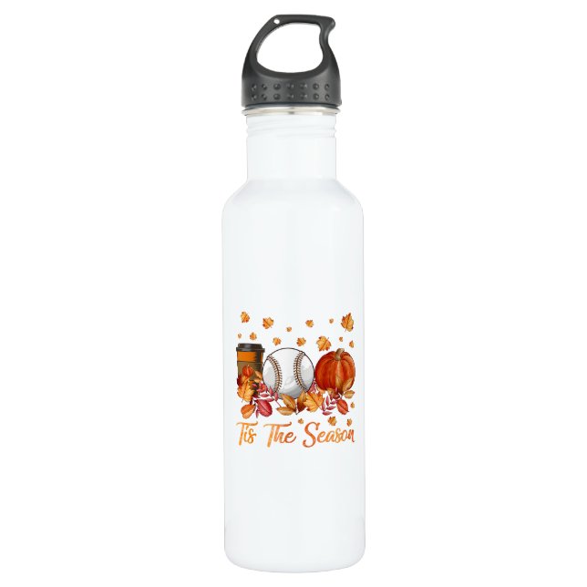 Tis The Season Baseball Pumpkin Autumn Fall Thanks 710 Ml Water Bottle (Front)