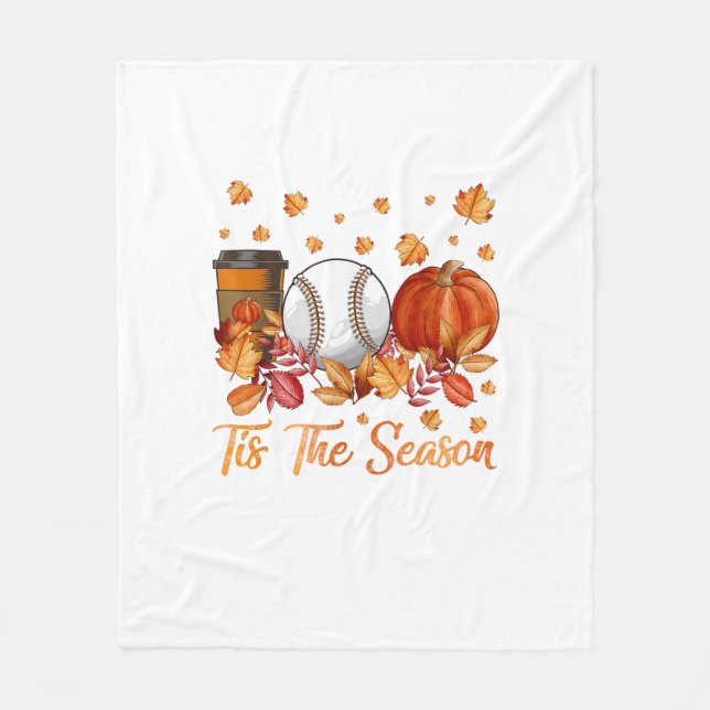 Tis The Season Baseball Pumpkin Autumn Fall Thanks Fleece Blanket (Front)
