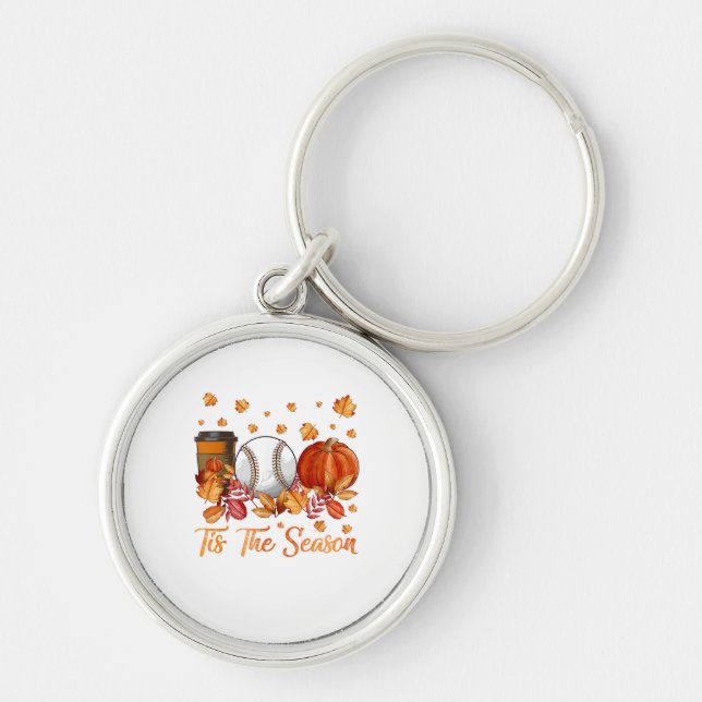 Tis The Season Baseball Pumpkin Autumn Fall Thanks Key Ring (Front)