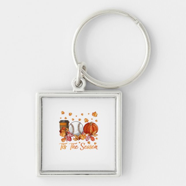 Tis The Season Baseball Pumpkin Autumn Fall Thanks Key Ring (Front)