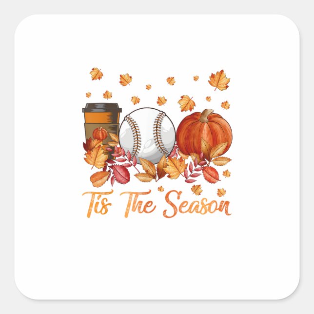 Tis The Season Baseball Pumpkin Autumn Fall Thanks Square Sticker (Front)
