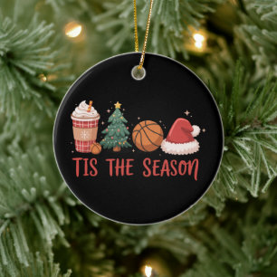 Tis The Season Basketball Lover Christmas Gift Ceramic Tree Decoration
