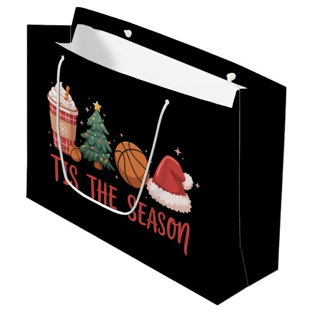 Tis The Season Basketball Lover Christmas Gift Large Gift Bag (Front Angled)