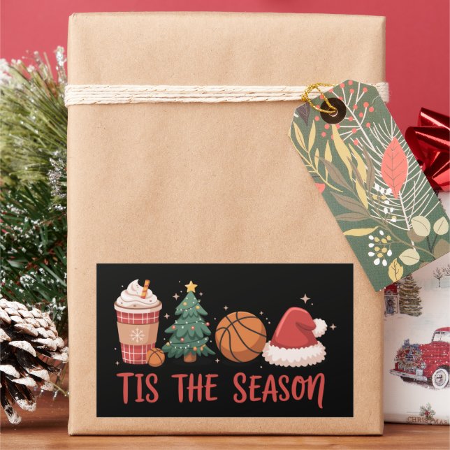 Tis The Season Basketball Lover Christmas Gift Rectangular Sticker (Holiday)