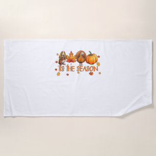 Tis The Season Basset Hound Dog Fall Thanksgiving  Beach Towel