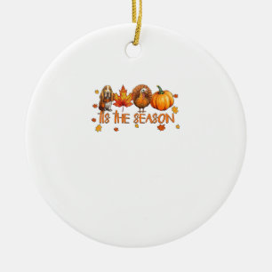 Tis The Season Basset Hound Dog Fall Thanksgiving  Ceramic Tree Decoration