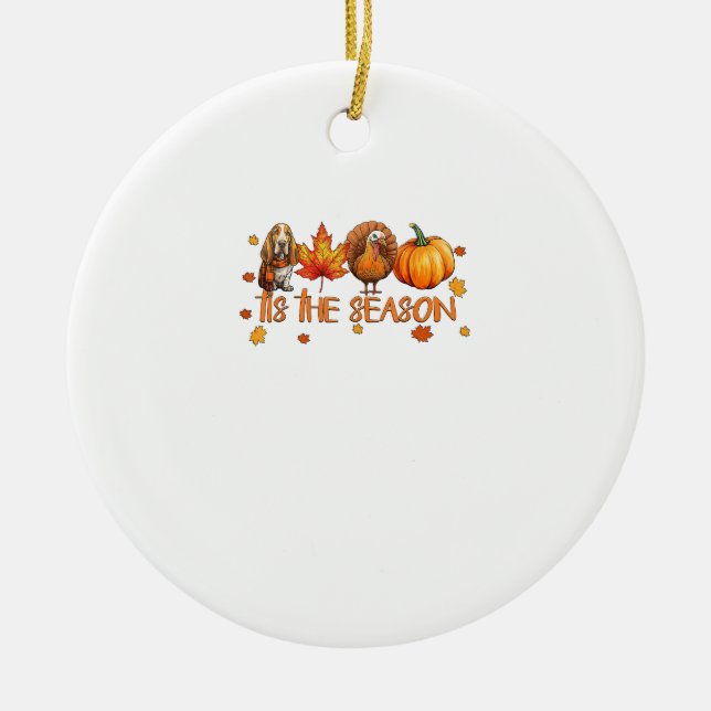 Tis The Season Basset Hound Dog Fall Thanksgiving  Ceramic Tree Decoration (Front)