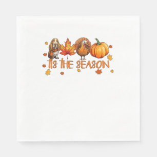 Tis The Season Basset Hound Dog Fall Thanksgiving Napkin