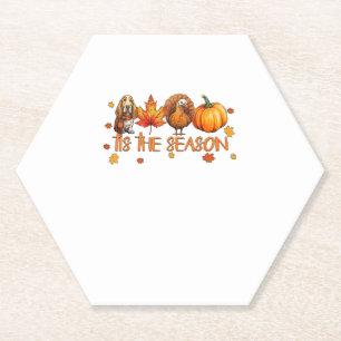 Tis The Season Basset Hound Dog Fall Thanksgiving Paper Coaster