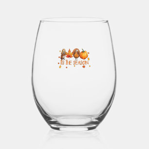 Tis The Season Basset Hound Dog Fall Thanksgiving Stemless Wine Glass