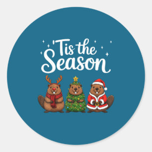 Tis The Season Beaver Christmas Santa Classic Round Sticker