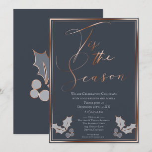 Tis the Season Blue and Copper Christmas Party Invitation