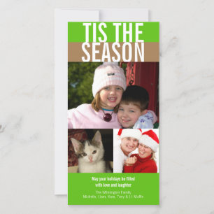 Tis the season bold green brown Christmas greeting Holiday Card