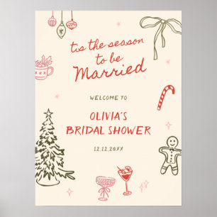 Tis The Season Bridal Shower Hand Drawn Welcome Poster