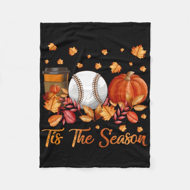 Tis The Season Bysebyll Pumpkin Autumn Fall Thanks Fleece Blanket (Front)