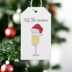 Tis the Season Champagne Santa Hat Christmas Gift Tags
