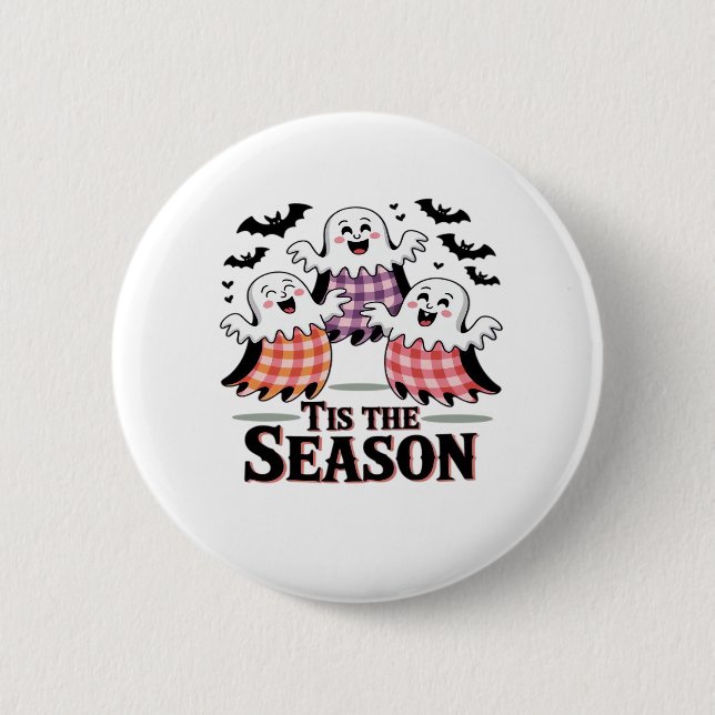 Tis The Season Chequered Halloween 6 Cm Round Badge (Front)