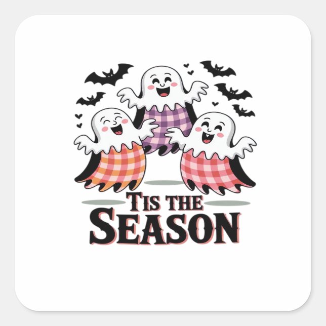 Tis The Season Chequered Halloween Square Sticker (Front)