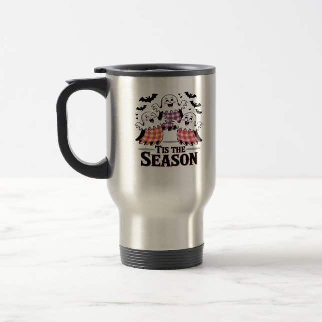 Tis The Season Chequered Halloween Travel Mug (Left)