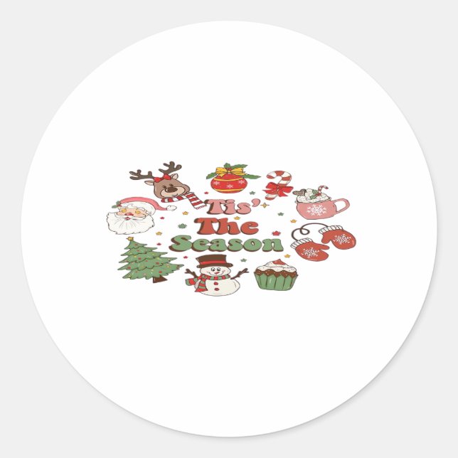 Tis The Season Christmas Acrylic Block Classic Round Sticker (Front)