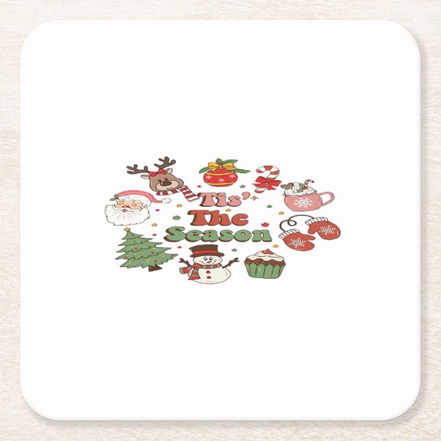 Tis The Season Christmas Acrylic Block Square Paper Coaster (Front)
