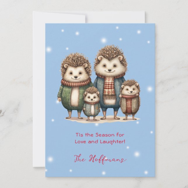 Tis The Season Christmas Animals Hedgehogs Cute Holiday Card (Front)