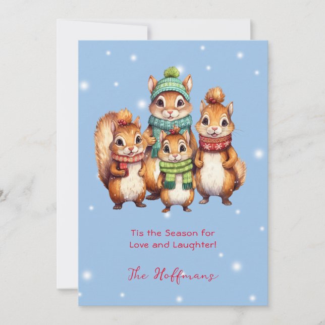 Tis The Season Christmas Animals Squirrels Cute Holiday Card (Front)
